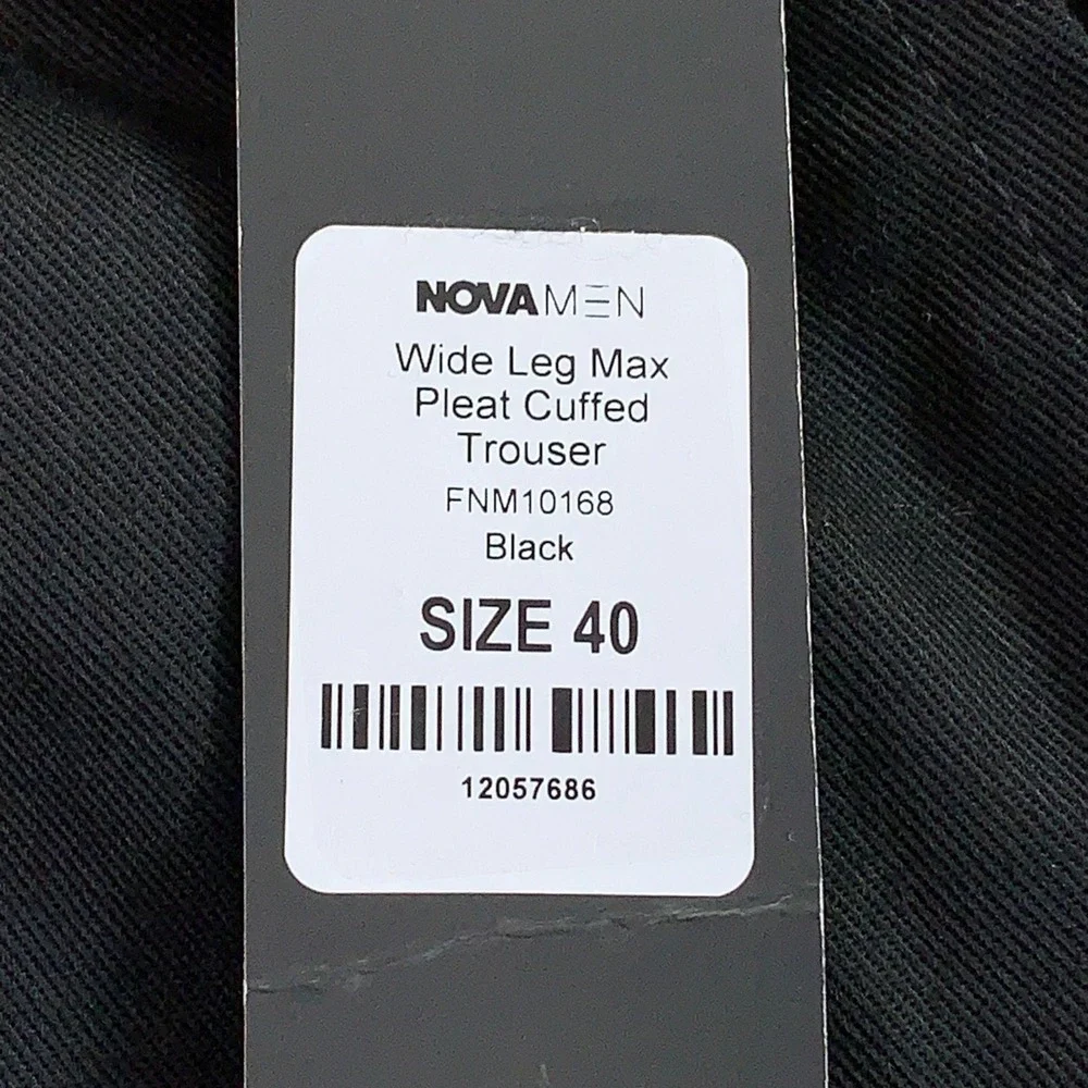 Fashion Nova Men 40 Black Wide Leg Max Pleat Cuffed Trouser NWT